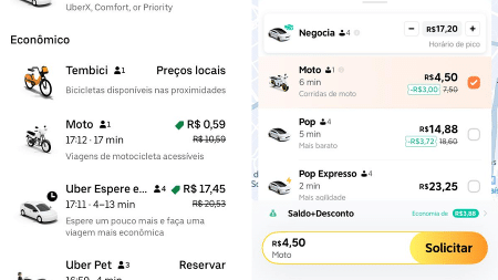 Preços cobrados pelos apps para transporte por moto Preços cobrados pelos apps para transporte por moto