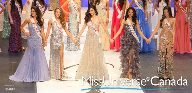 Foto oficial da final mostra Denise Garrido (centro); a real vencedora é Riza Santos, ao lado de Denise na foto - Divulgação/Miss Universo Canadá