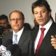 19.jun.2013 - O prefeito de São Paulo, Fernando Haddad (PT), e o governador do Estado, Geraldo Alckmin (PSDB), anunciam a redução da tarifa de ônibus, metrô e Companhia Paulista de Trens Metropolitanos (CPTM), nesta quarta-feira, no Palácio dos Bandeirantes, zona sul da capital. Com a decisão, o valor das tarifas, atualmente em 3,20 voltará a 3 reais - Maurício Camargo/Estadão Conteúdo