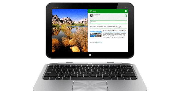 Híbrido Envy 2, da HP, pode funcionar como tablet ou laptop. Computador tem processador Intel Atom dual-core de 1,8 GHz, 64 GB para armazenamento, 2 GB de Ram, sistema Windows 8 e tela de 11,6"" - Divulgação