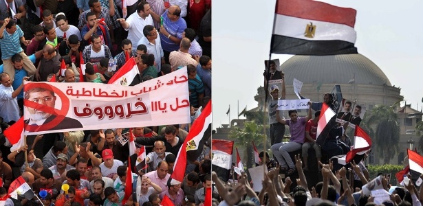 Manifestantes pró e contra o governo de Mohammed Mursi protestam no Egito - Andre Pain/Efe e Mohamed El-Shahed/AFP