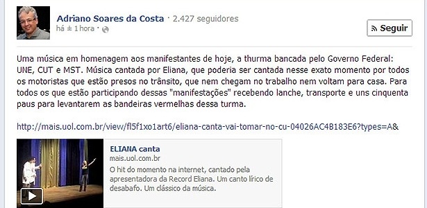 Postagem do secretário de Estado da Educação e do Esporte de Alagoas, Adriano Soares da Costa - Reprodução/Facebook