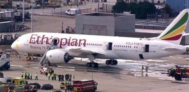 Um Boeing 787 operado pela Ethiopian Airlines pegou fogo no aeroporto de Heathrow, em Londres; não havia passageiros a bordo - Reprodução/Skytrax