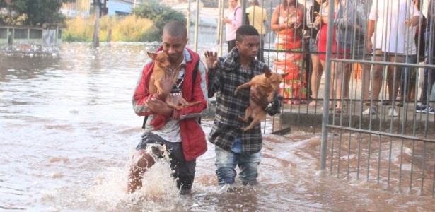 Moradores resgatam animais em área atingida pela água de adutora subterrânea que rompeu no início da manhã desta terça-feira - Jadson Marques/Estadão Conteúdo