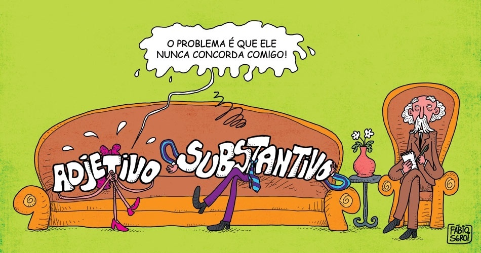 Charge feita para UOL Educação sobre erros mais comuns do português: concordância nominal (Fábio Sgroi/Página 3) - Fábio Sgroi/Página 3