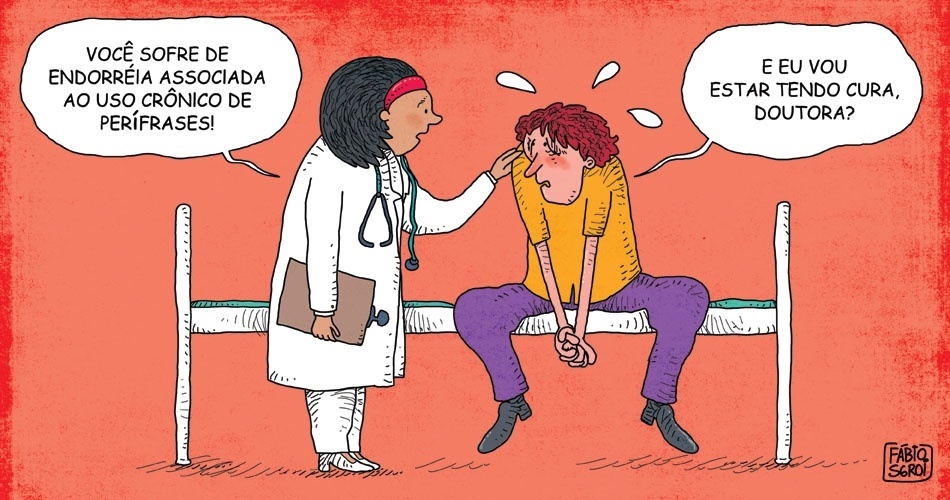 Charge feita para UOL Educação sobre erros mais comuns do português: grerundismo (Fábio Sgroi/Página 3) - Fábio Sgroi/Página 3