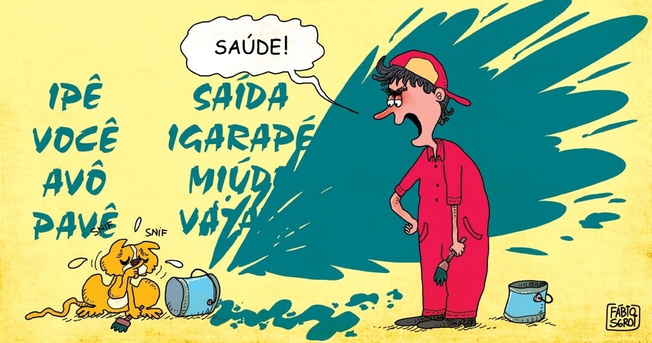 Charge feita para UOL Educação sobre erros mais comuns do português: reforma ortográfica (Fábio Sgroi/Página 3) - Fábio Sgroi/Página 3