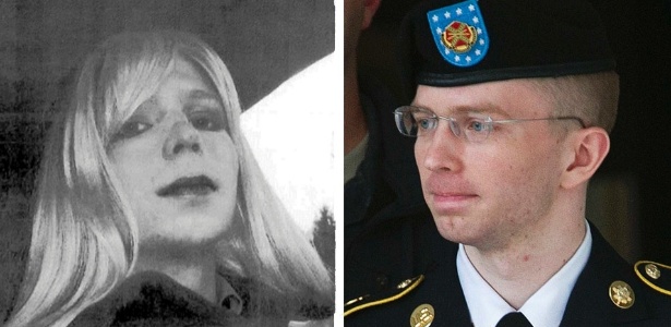 Montagem de imagem fornecida pelo Exército dos EUA mostra o soldado Bradley Manning, usando batom e peruca e de uniforme militar. Condenado a 35 anos de prisão por vazar documentos confidenciais do Exército ao site Wikileaks, o militar disseque é uma mulher e pediu para ser chamado de Chelsea - Montagem/Arquivo/Exército dos EUA