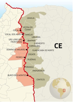 Mapa da área de litígio na Serra da Ibiapaba, faixa de litígio entre Piauí e Ceará - Arte UOL