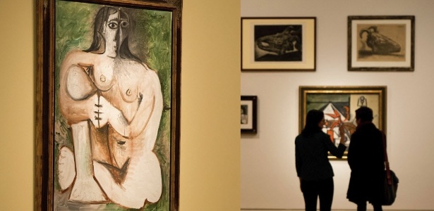 A obra "Mulher nua sentada com fundo verde" (1960), de Pablo Picasso, faz parte da exposição "Mulheres, touros e antigos professores", com 180 pinturas e gravuras do artista, que está em exibição no museu Kupferstichkabinett em Berlim e é considerada a coleção mais antiga de Picasso no mundo