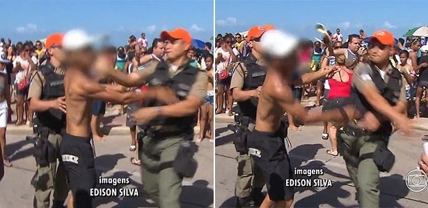 Após o tapa, os óculos de sol do jovem foram arrancados do rosto e pararam longe - Reprodução/TV Globo 