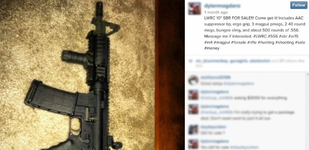 Perfil no Instagram faz oferta de rifle LWRC; termos de uso da rede social não proíbem a prática - Reprodução/Instagram