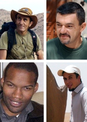 Daniel Larribe, Marc Feret, Thierry Dol e Pierre Legrand (do topo da direita à parte inferior esquerda), sequestrados em 2010 - Arquivo pessoal/AFP