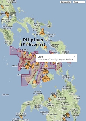Site de crise do Google mostra áreas em estado de calamidade pública afetadas pelo tufão Haiyan - Reprodução