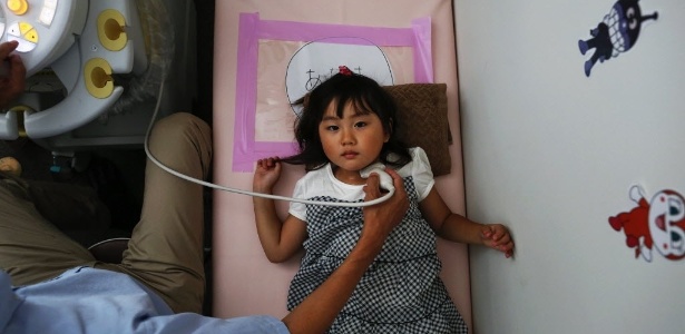 Maria Sakamoto, 4, realiza exame de tireoide em Iwaki, cidade ao sul da usina de Daiicchi, em Fukushima - Damir Sagolj/Reuters