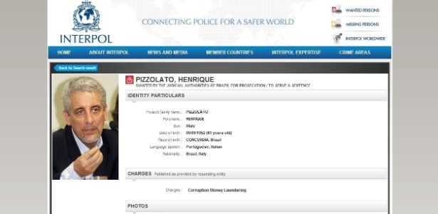 O ex-diretor de marketing do Banco do Brasil Henrique Pizzolato é um dos procurados pela Interpol - Interpol/Reprodução