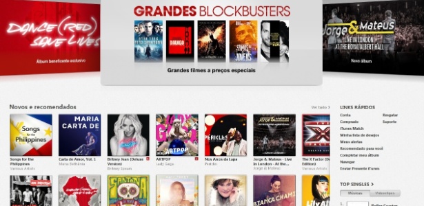 Captura de tela da iTunes Store; por meio da loja, usuários podem comprar músicas e filmes - Reprodução