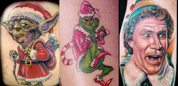 Mestre Noel Yoda, Grinch e Will Ferrell: é muita coragem para tatuar o corpo - Reprodução/Daily Mail