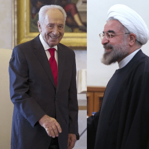 Montagem com o presidente de Israel, Shimon Peres (esq.) e o líder iraniano Hassan Rohani