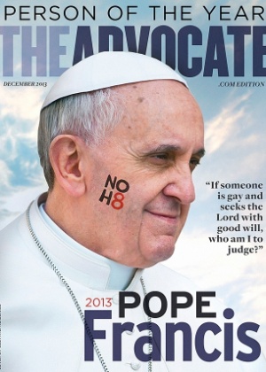 A revista "Advocate",  dedicada à comunidade gay e lésbica,  escolheu o papa Francisco como a "pessoa mais influente de 2013 para a vida dos integrantes da comunidade LGBT" - Reprodução/ advocate.com