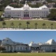 13.jan.2010 - Montagem mostra a destruição causada pelo terremoto que atingiu o Haiti em 2010. Na parte superior, uma foto do Palácio Nacional tirada em 2004. Na parte inferior, uma foto das ruínas do Palácio Nacional no dia 13 de Janeiro de 2010, um dia após o terremoto - Jorge Cruz, Mathew McGregor (Departamento de Defesa Nacional do Canadá)