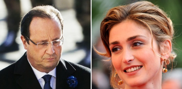 Montagem mostra o presidente francês, François Hollande, e a atriz Julie Gayet, com quem Hollande teria um caso extraconjugal
