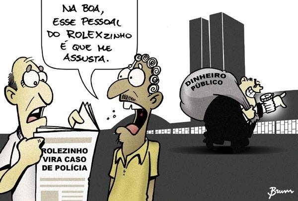 16.jan.2014 - O cartunista Rodrigo Brum retrata a preocupação com o "rolexzinho" dos políticos - Rodrigo Brum/www.facebook.com/rabiscosdobrum