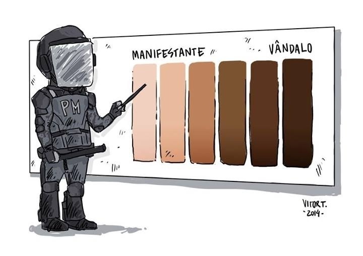 16.jan.2014 - O cartunista Vitor Teixeira retrata a proibição dos chamados "rolezinhos" como uma forma de racismo - Vitor Teixeira/www.facebook.com/vitortegom