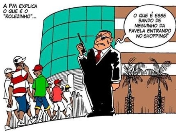 16.jan.2014 -Charge feita pelo cartunista Carlos Latuff critica a reação da Polícia Militar ao encontro de jovens conhecido como ?rolezinho? - Latuff/www.facebook.com/realcarloslatuff