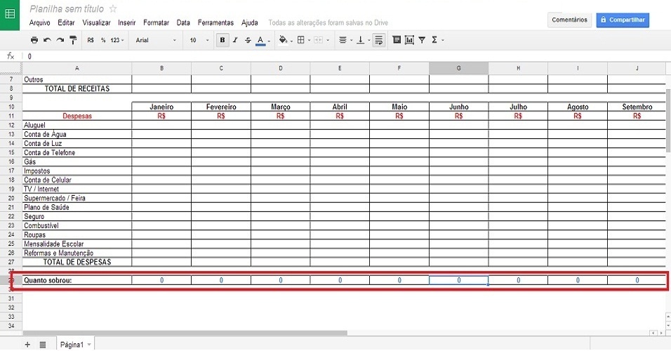 Planilha de gastos ferramenta do Google permite atualização online das