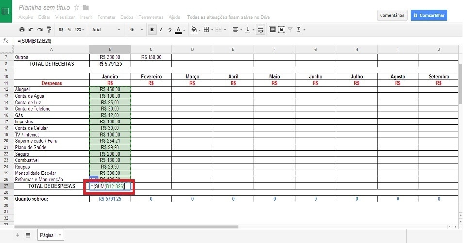 Planilha de gastos ferramenta do Google permite atualização online das