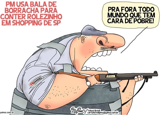 17.jan.2014 - O cartunista Alpino faz uma crítica a ação da polícia em relação ao encontro de jovens conhecido como "rolezinho" - Alpino/www.facebook.com/alpino.cartunista