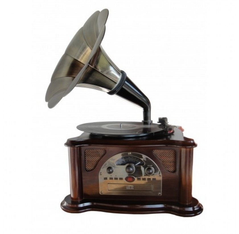 Vitrola Gramophone com entrada para cabo USB, cartão de memória e rádio AM e FM; o preço vai de R$ 1.179, na loja de produtos retrô Trapemix, a R$ 1.350, na loja Casa dos Toca-discos, em São Paulo (SP) - Divulgação