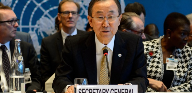O Secretário-geral da ONU, Ban Ki-Moon, abre as rodadas de negociações de paz para a Síria, em Montreux (Suíça) - Fabrice Coffrini/AFP