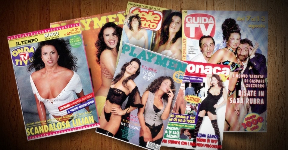 Chegando à Itália em 1994, Lilian Ramos ganhou notoriedade como a modelo do affair presidencial e por lá fez programas de TV e filmes e estampou várias capas de revistas de fofoca e celebridades - Reprodução/Arte UOL