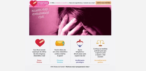 Site da ONG Marias da Internet, que dá apoio a vítimas de ""vingança pornô"" na internet - Reprodução