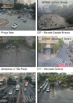 Imagens das câmeras instaladas pela BHTrans mostram o trânsito na manhã desta terça-feira (25) em Belo Horizonte, que entra no segundo dia de greve de ônibus - Reprodução/BHTrans