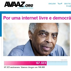 Gilberto Gil endossa campanha da Avaaz para votação do texto ""integral"" do Marco Civil, sem alterações quanto a neutralidade da rede - Reprodução/Avaaz