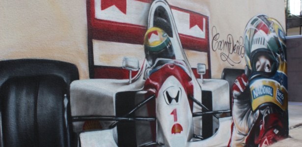 Grafite em homenagem ao piloto Ayrton Senna, de autoria do artista Carão: alvo de disputa com a prefeitura de Londrina por causa da Lei cidade Limpa - Mariana Zirondi/UOL