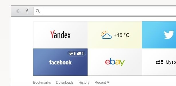 Navegador russo Yandex tem atalho direto para o Facebook e exibe previsão do tempo - Reprodução