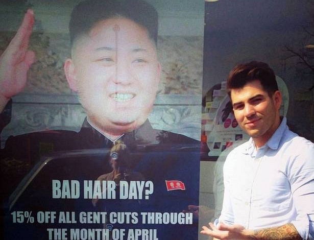Cabeleireiro de Londres usou a foto do líder norte-coreano e a expressão "cabelo ruim" para fazer promoção - Reprodução/London Evening Standard