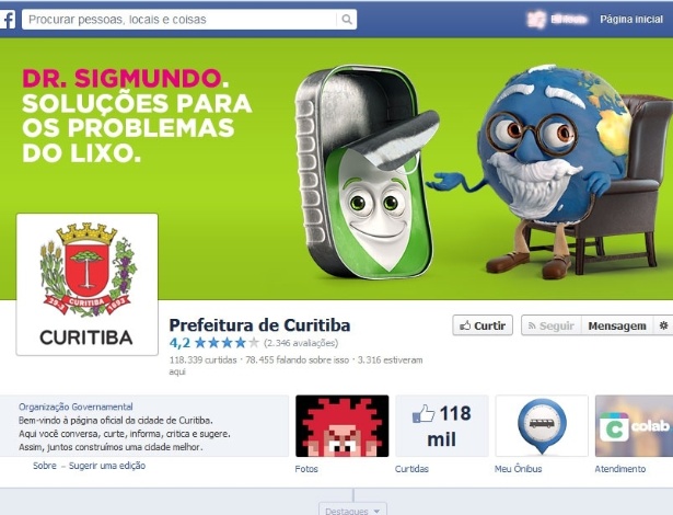 Página da Prefeitura de Curitiba no Facebook já foi curtida por 118 mil usuários da rede social - Reprodução
