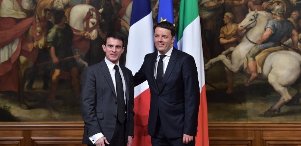 Primeiros-ministro da Itália, Matteo Renzi, e da França, Manuel Valls - Gabriel Bouys/AFP