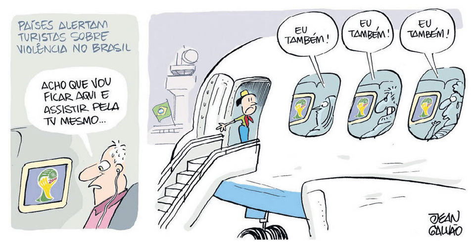 Imagem para álbum charges e problemas da Copa - Imagem negativa no exterior - Atualidades em Educação - Jean Galvão/Folha de São Paulo