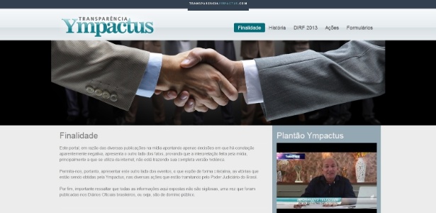 Página inicial do site "Transparência Ympactus", que oferece questionário para divulgadores enviarem valores  - Reprodução