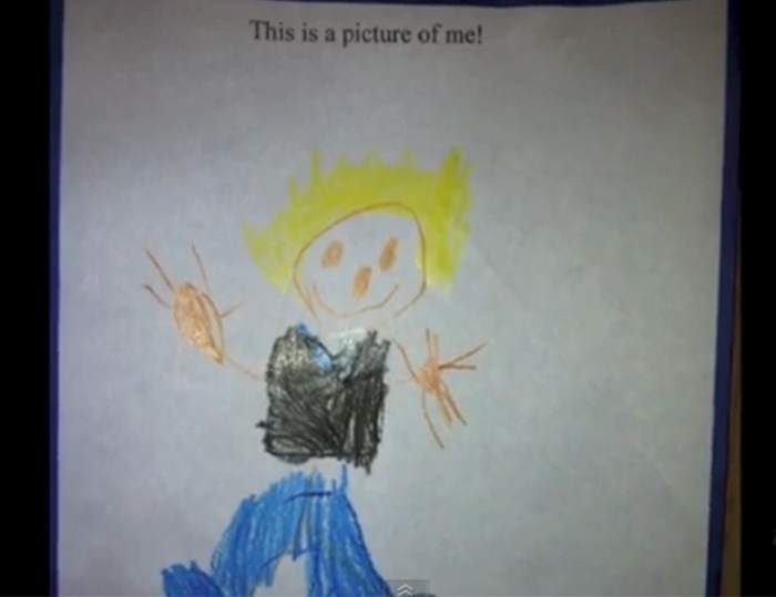 30.mai.2014 - Desenho feito por Ryland quando ele tinha quatro anos de idade. Os pais do garotinho, Jeff e Hillary Whittington, que moram em San Diego, na Califórnia (EUA), afirmam que a então menina só gostava dos brinquedos e atividades comuns a meninos da sua idade. Assustados com os altos índices de suicídios envolvendo transexuais que não são socialmente aceitos, eles decidiram cortar os cabelos da filha, comprar roupas novas, redecorar o quarto dela e passaram a se referir a ela como a um garoto - Reprodução Youtube/ TheWhittingtonFamily