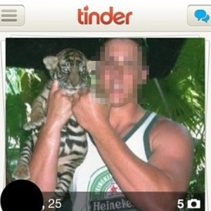 Perfil acima é exemplo de como tigres aparecem no aplicativo de relacionamento Tinder  - Reprodução/Tumblr/Tinder Guys With Tigers