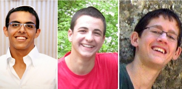 Da esq. à dir.: Eyal Yifrah, 19, Naftali Fraenkel, 16, e Gilad Shaar, 16, que desapareceram em 12 de junho - Montagem/Reuters