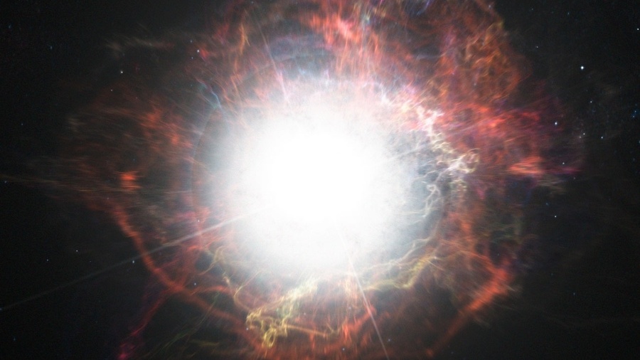 Imagem de uma supernova,  evento que ocorre no final do ciclo de vida de algumas estrelas e é caracterizado por uma explosão muito brilhante - ESO/Divulgação