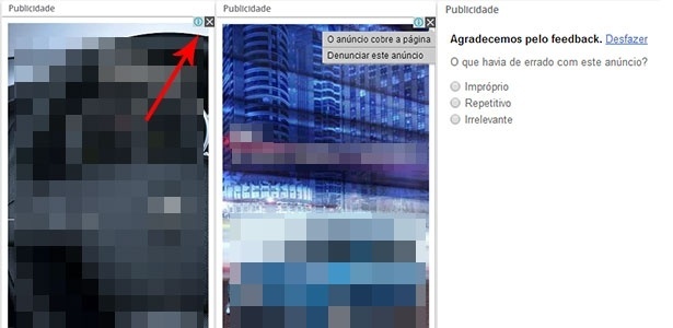 Alguns anúncios têm opção de encerrar a exibição daquele banner em específico - Reprodução - Reprodução